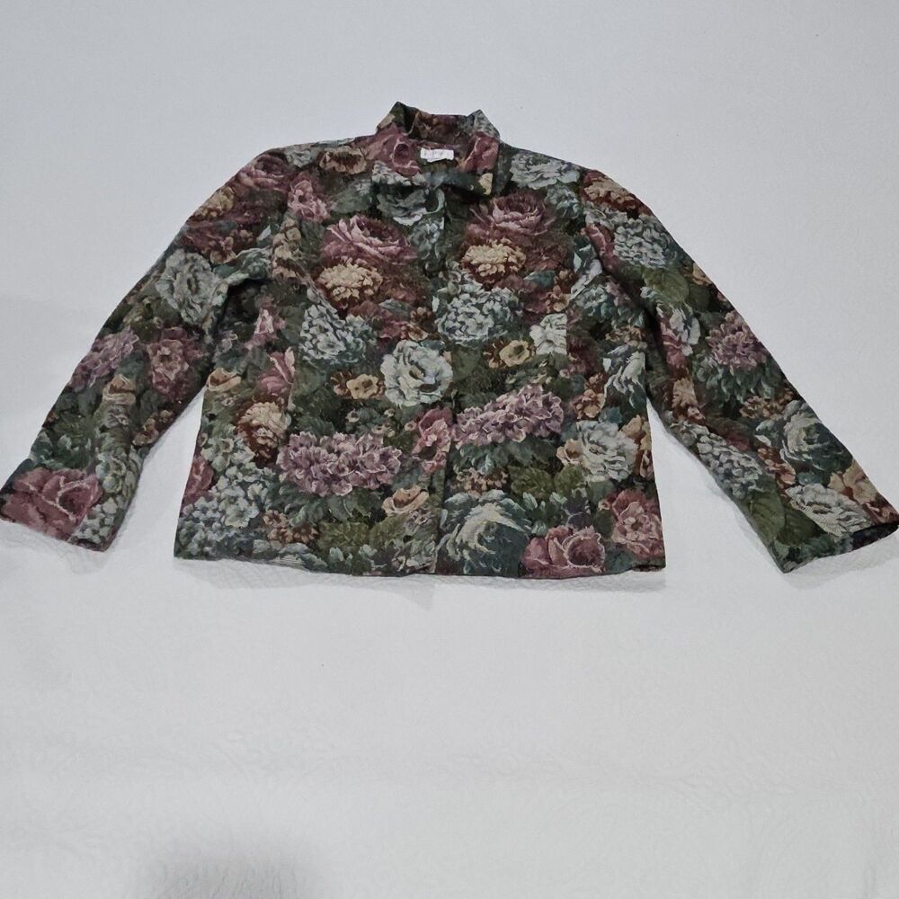 VTG Koret Floral Tapestry Blazer Jacket 16 Metallic Shimmer Grandmacore Cottage
